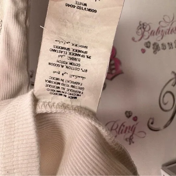 Bebe White Tank Top bling rhinestone diamonds Gold and Silver Logo OG - Picture 8 of 8